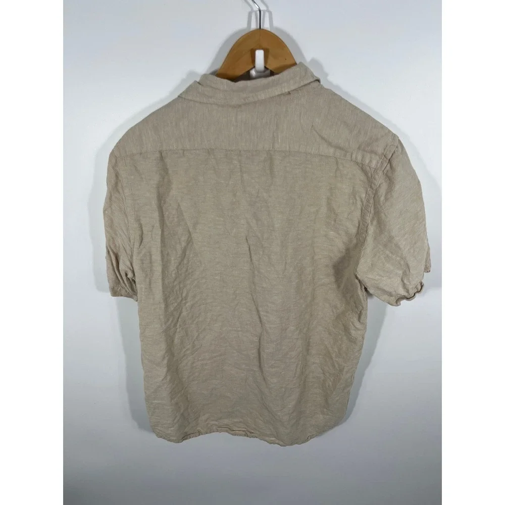 Banana Republic Mens Linen Blend Button Down Shirt M Beige Slim Fit Beach Resort